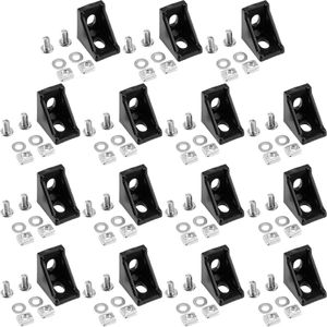 Hoekverbinders - 15 stuks hoekhoeken 28 x 28 x 20 mm - Aluminium extrusie hoekverbinder met moer 6 - Schroeven en glijmoer - Raster voor aluminium profi - Afstandhouders