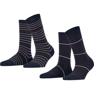 Esprit Fine Stripe 2-Pack duurzaam gestreept organisch katoen multipack sokken dames blauw - Maat 35-38