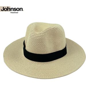 Johnson Headwear® Panama hoed heren & dames - Fedora - Zonnehoed - Strohoed - Strandhoed - Maat: 58cm verstelbaar - Kleur: Zand