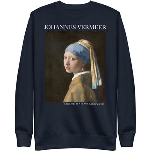 Johannes Vermeer 'Meisje met de Parel' (""Girl with a Pearl Earring"") Beroemd Schilderij Sweatshirt | Unisex Premium Sweatshirt | Navy Blazer | S