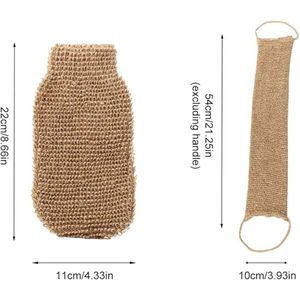 Hennep-rug scrubber, 100% natuurlijke peeling, ruggordel, 2 stuks jute rug - wasriem en jute peeling-handschoenen rug peeling spons natuurlijk
