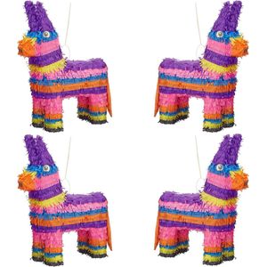 Relaxdays 4x pinata ezel - ophangen - voor kinderen - zelf vullen - verjaardag – regenboog