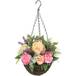 Unyqoos ® Betoverende Hangende Kunstbloemen in Luxe Gevlochten Mand voor Tijdloze Interieurdecoratie