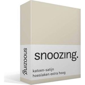 Snoozing - Katoen-satijn - Hoeslaken - Lits-jumeaux - Extra Hoog - 160x220 cm - Ivoor