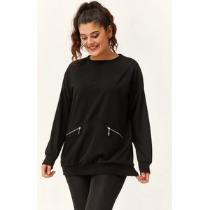 Dames Plus Size Basic Sweatshirt met Ritssluiting en Zakdetails 2XL - Grote Maat XXL