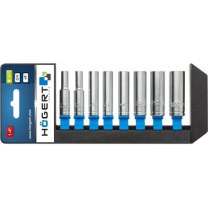 Dopsleutelset chroom-vanadium 50mm lang‎ 1/4"" x 8 stuk 5.5/ 6/ 7/ 8/ 9/ 10/ 12/ 13 mm