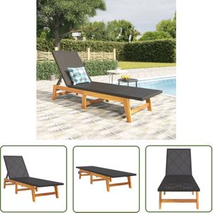 The Living Store Ligbed poly rattan en massief acaciahout zwart en bruin - Ligbed - Acacia Hout - Lounge Stoel - Tuinset - Buitendecor