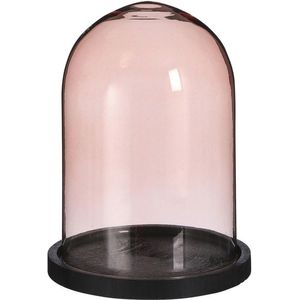 Mica Decorations stolp - roze glas - houten zwart plateau - D17 x H23 cm