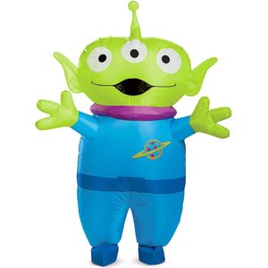 KIMU® Opblaas Kostuum Alien Groen Blauw - Opblaasbaar Pak - Alienpak Mascotte Opblaaspak - Opblaasbare Buitenaards Wezen Dames Heren Festival