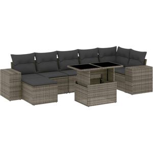 vidaXL Loungeset - 8-delig - Grijs - Inclusief Kussens Loungeset - Tuinmeubels - Lounge Set - PE-rattan - Outdoor Furniture