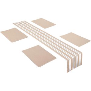 Eetkamerset (4 placemats + 1 tafelloper) | Franca beige | fijn geribbeld katoen | moderne kleuren en designs, gebruik thuis, in cafés, restaurants - machinewasbaar