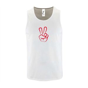 Witte Tanktop sportshirt met ""Peace / Vrede teken"" Print Rood Size L