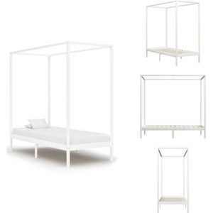 vidaXL Bedframe - Bedframes - Eenpersoonsbed - Eenpersoonsbedden - Hemelbedframe massief grenenhout wit 90x200 cm