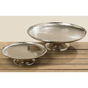 Decoratieve borden, zilveren borden met voetschalen, set van 2