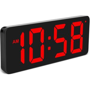 SZELAM LED digitale wandklok, grote digitale wandklok, tafelklok, groot cijferdisplay met adapter en uitklapbare tafelstandaard, automatische lichtregeling, 12/24 H, (L) 215 x (B) 85 x (H) 20 mm - rood