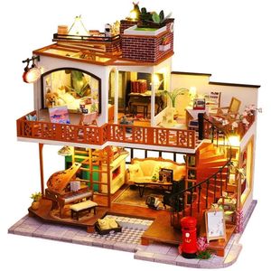 Premium Miniatuur XL bouwpakket met muziek doos & led lamp-DIY houten modelbouw-Moderne stijlvolle villa-Modelbouw Miniatuur bouwpakket-miniatuur poppenhuis-handgemaakt houten model-Met LED verlichting- 25.5 x 20.5 x 24.5 cm-voor 14 jaar + kinderen