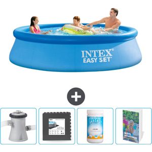 Intex Rond Opblaasbaar Easy Set Zwembad - 305 x 76 cm - Blauw - Inclusief Pomp Vloertegels - Chloor - Zwembadgids