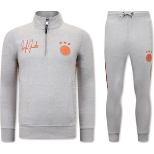 Heren Joggingspak - Half Zipper, Double Ribbon - Grijs / Oranje