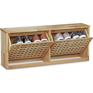 Schoenenkast - Walnoot - Massief Hout - Kantelmechanisme - Geschikt voor 4 Paar