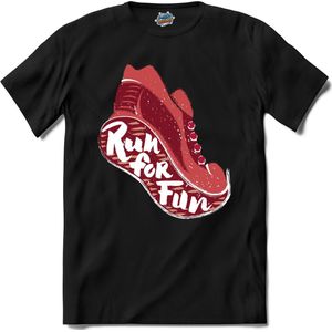 Run For Fun | Hardlopen - Rennen - Sporten - T-Shirt - Unisex - Zwart - Maat L