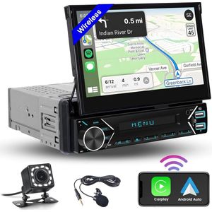 Dubbele DIN Autoradio met Achteruitrijcamera en Touch Display - Stuurwielbediening - Microfoon - Android Auto Compatibel