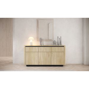 TORRO 3s3d - ladekast met 3 laden en legplanken - 3 draaideuren - ruime commode voor woon- en slaapkamer - breedte 163 cm - decor eik cremona + zwart