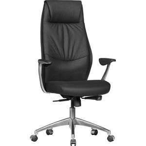 Rootz XXL Directiestoel - Bureaustoel - Echt lederen stoel - Comfortabele brede rugleuning - Verstelbaar 3-traps synchroonmechanisme - Hoogwaardige aluminium armleuningen - 58 cm x 67 cm x 117-125 cm