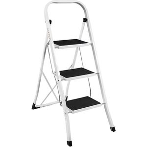 Heavy Duty Staal Vouwbaar Draagbaar 3 Step Ladder met Handvat - Grijs Ladder