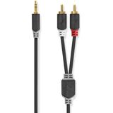 Nedis Stereo-Audiokabel - 3,5 mm Male - 2x RCA Male - Verguld - 2.00 m - Rond - Antraciet - Doos