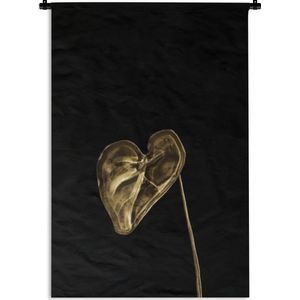 Wandkleed Golden/rose leavesKerst illustraties - Hartvormige gouden blad op een zwarte achtergrond Wandkleed katoen 120x180 cm - Wandtapijt met foto XXL / Groot formaat!