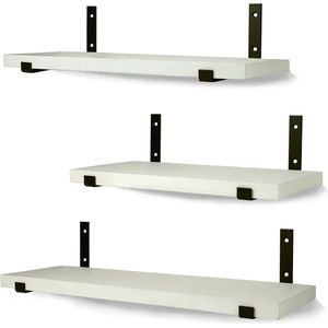 Wandplanken | Set van 3 Houten Zwevende Wandplanken met Plankendragers | 42, 36 en 30 CM * 15 CM | Muurplanken | Wandschappen | Hout | Wit