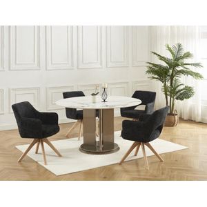 Vente-unique Set van 2 draaistoelen met armleuningen van stof en eikenhout - Zwart - KONYA L 57 cm x H 79.5 cm x D 61.5 cm