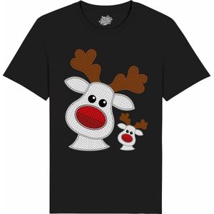 Rendier Buddies - Foute Kersttrui Kerstcadeau - Dames / Heren / Unisex Kleding - Grappige Kerst Outfit - Knit Look - T-Shirt - Unisex - Zwart - Maat XXL