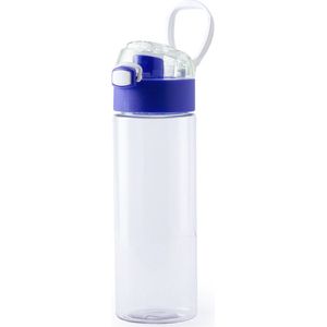 Kunststof waterfles/drinkfles transparant met blauwe schroefdop en handvat 580 ml - Sportfles - Bidon