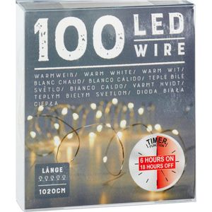 Draadverlichting lichtsnoer - 100 cm - 100 leds - warm wit - batt - timer