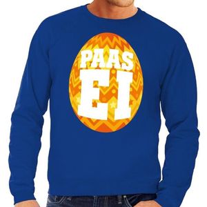 Blauwe Paas sweater met oranje paasei - Pasen trui voor heren - Pasen kleding L
