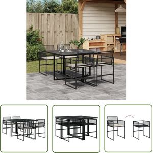 The Living Store 5-delige Tuinset met kussens poly rattan zwart - Tuin Set - Eetkamerset - Buitentijd - Lounge Set - Outdoor Furniture