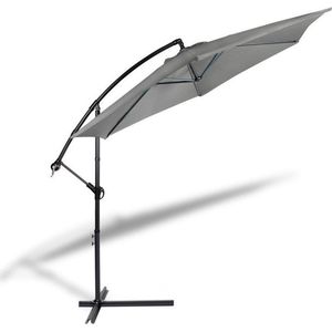 909 Outdoor - Hangende Parasol - Grijs - met Hoes - met Zwengelgreep en Kantelfunctie - ⌀ 3 x 2.5 m