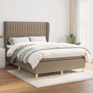 The Living Store Boxspringbed - Pocketvering - 140 x 200 cm - Taupe - Inclusief matras en topmatras