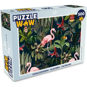 Puzzel Jungledieren - Patroon - Kinderen - Flamingo - Papegaai - Kids - Legpuzzel - Puzzel 500 stukjes