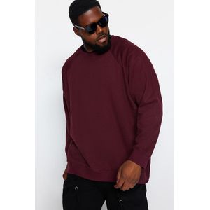 Trendyol Mannen Raglanmouwen Basis Claret Red Heren Plus Size Oversized Comfortabel Basic Sweatshirt met een zachte pool aan de binnenkant.