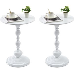 Salontafel wit rond, set van 2 bijzettafel, wit, rond, voor woonkamer, vintage bijzettafel, kleine bijzettafel, metaal, creatieve salontafel (wit, 40 x 45 cm)