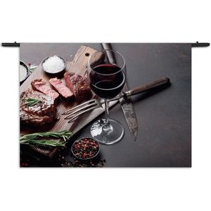 Mezo Wandkleed Beef met Rode Wijn Rechthoek Horizontaal XXXL (150 X 210 CM) - Wandkleden - Met roedes