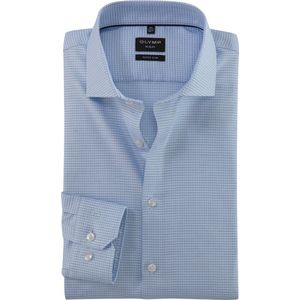 OLYMP No. 6 Six super slim fit overhemd - popeline - lichtblauw met donkerblauw geruit - Strijkvriendelijk - Boordmaat: 42