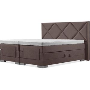 Soft bedden Elektrische Boxspring - 160x200 - Incl. Ruiten hoofdbord - Notenbruin met plint