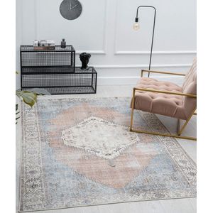 Vloerkleed vintage 140x200 cm - Wasbaar - voor binnen - laagpolig - Katoenen ondertapijt - Oosterse stijl - ZEN tapijt by The Carpet