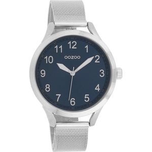 OOZOO Timepieces - Zilverkleurige horloge met zilverkleurige metalen mesh armband - C9118