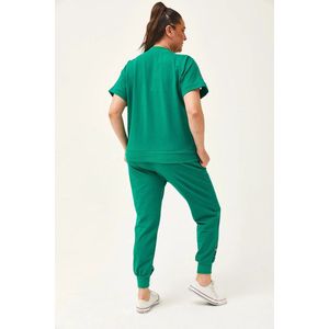 Dames Grote Maten Trainingspak met Transparante Snede en Steendruk 3XL Groen - Plus Size Fitnesspak XXXL Tracksuit