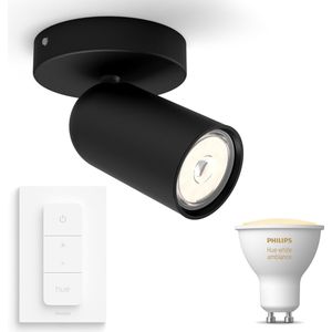 Philips Hue Pongee Opbouwspot (Zwart) - Warm tot Koelwit Licht - Incl. Hue Dimmer Switch - Wandspot of Plafondspot met 1 Lichtpunt - GU10 - Hue White Ambiance