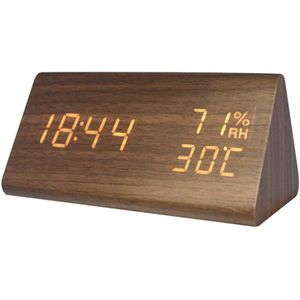 Digitale klok - Bureauklok - Wooden look - temperatuur + luchtvochtigheidsmeter - Donker hout + Witte cijfers